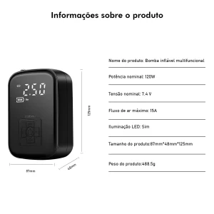 Compressor de Ar Portátil Digital - Calibrador Sem Fio para Carro, Moto e Bike - Imagem 6