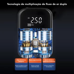 Compressor de Ar Portátil Digital - Calibrador Sem Fio para Carro, Moto e Bike - Imagem 4