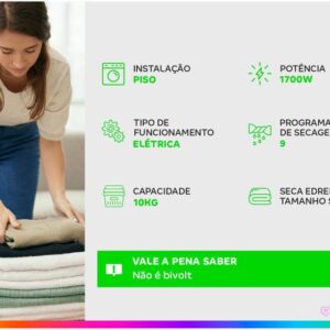Secadora de Roupas de Piso Brastemp 10kg BSR10BB - 9 Programas de Secagem - Imagem 2