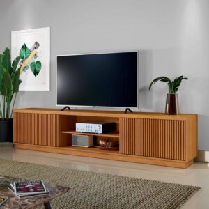 Rack Ripado para TV até 75 Polegadas 100% MDF 180cm 2 Portas Logan Marrom Naturalle - Mavaular - Imagem 1