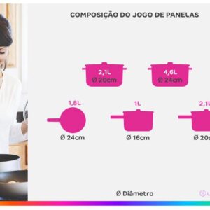 Jogo de Panelas Brinox de Alumínio Stone&Wood Cinza 5 Peças Optima - Imagem 3