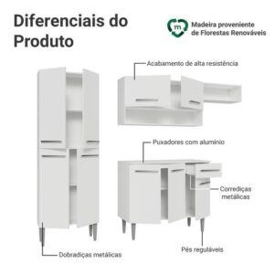 Armário de Cozinha Completa com Armário e Balcão 229cm Emilly Madesa - Imagem 4