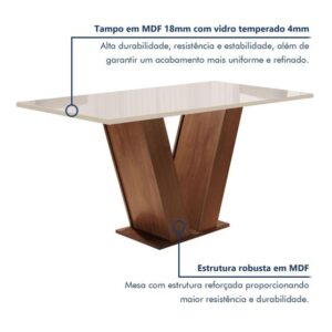 Conjunto Sala de Jantar Mesa Tampo de Vidro 6 Cadeiras Espanha Yescasa - Imagem 3