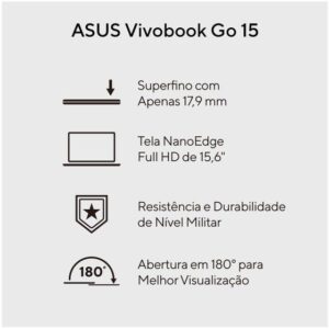 Notebook ASUS Vivobook Go 15 Intel Core i3 N305 8GB RAM SSD 256GB Full HD Windows 11 E1504GA-NJ434W - Imagem 3