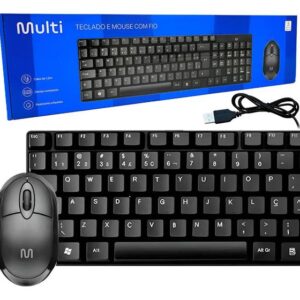 Kit Teclado E Mouse Usb Com Fio Basico Preto Multilaser Slim - Imagem 1