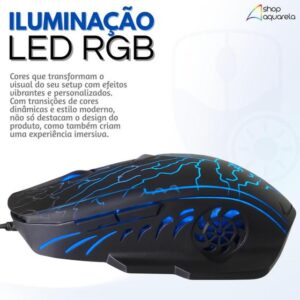 Mouse Gamer 6 Botões 2400DPI LED Com Fio para Jogos - Aston - Imagem 3