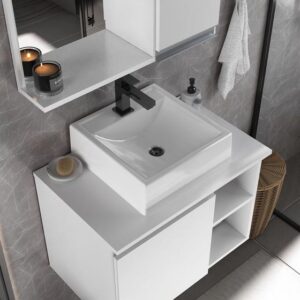 Gabinete armario banheiro virtus 60cm + cuba soprepor + espelheira branco inteiro - MOVEIS JOIA - Imagem 2