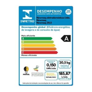 Tanquinho/Máquina de Lavar Roupas Semi-Automática 20,5Kg Newmaq Branca 220V - Imagem 4