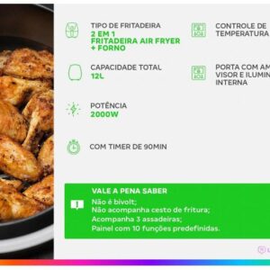 Air Fryer Mondial Forno Oven AFON-12L-FB Preta 12L - Imagem 3