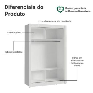 Guarda-Roupa Solteiro Madesa Denver 2 Portas de Correr - Imagem 4