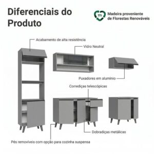 Armário de Cozinha Completa 260cm Cinza Nice Madesa 01 - Imagem 4