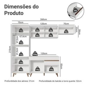 Armário de Cozinha Completa Madesa Reims 260001 com Balcão e Tampo - Branco - Imagem 3