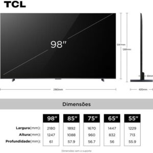 Smart TV 98" TCL UHD 4K MINILED 98C6K 120Hz Google TV AiPQ Pro Google Assistente 4 HDMI 2 USB - Imagem 4