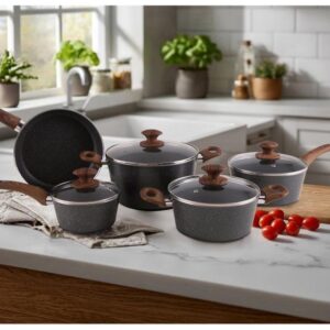 Jogo de Panelas Brinox de Alumínio Stone&Wood Cinza 5 Peças Optima - Imagem 4