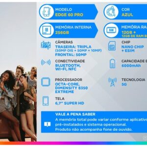 Smartphone Motorola Edge 60 Pro 256GB Azul 5G 24GB RAM 6,7" Câm. Tripla + Selfie 50MP - Imagem 2