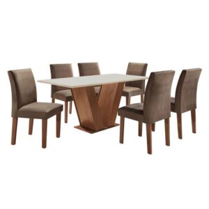 Conjunto Sala de Jantar Mesa Tampo de Vidro 6 Cadeiras Espanha Yescasa - Imagem 2