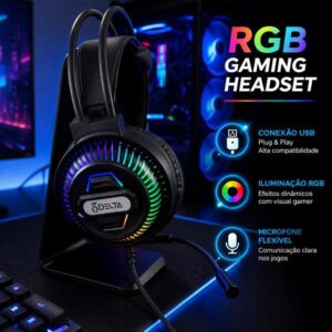 Fone de Ouvido Gamer RGB PRO USB com LED e Microfone Alta Qualidade Delta - Imagem 2