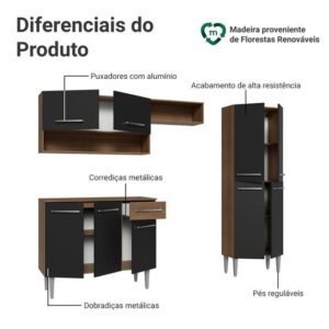 Armário de Cozinha Compacta Rustic/Preto Emilly Pop Madesa XA - Imagem 4