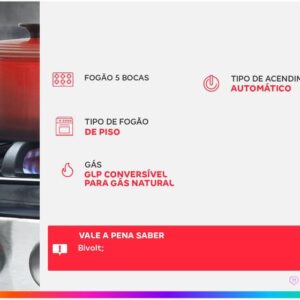 Fogão Brastemp 5 Bocas Preto com Turbo Chama - Mesa de Vidro BFS5VCEUNA - Imagem 2