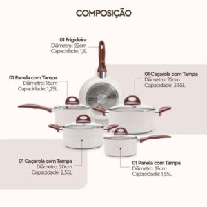 Jogo de Panelas Brinox Antiaderente Ceramic Life 5 Peças Granada com Indução Vanilla - Imagem 4