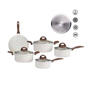Jogo de Panelas Brinox Antiaderente Ceramic Life 5 Peças Granada com Indução Vanilla - Imagem 1