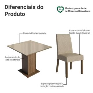 Conjunto Sala de Jantar Mesa Tampo de Vidro 4 Cadeiras Anne Madesa - Imagem 4