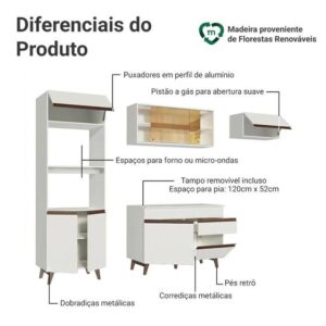 Armário de Cozinha Completa Madesa Reims 260001 com Balcão e Tampo - Branco - Imagem 4