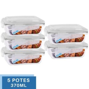 Conjunto 5 Potes Vidro Hermético Mantimentos Marmita 370ml - PRATICASA - Imagem 2