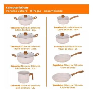 Jogo de Panelas Revestimento Cerâmica Casambiente 8 Peças Sahara - Imagem 2