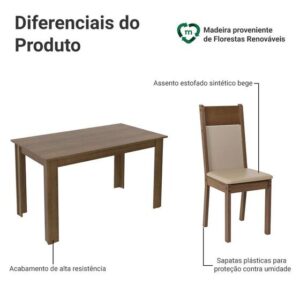 Conjunto Sala de Jantar Havana Madesa Mesa Tampo de Madeira com 4 Cadeiras - Imagem 4