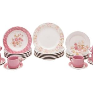 Aparelho de Jantar Chá 30 Peças Biona Cerâmica Redondo Rosa Donna AE30-5160 Oxford - Imagem 1