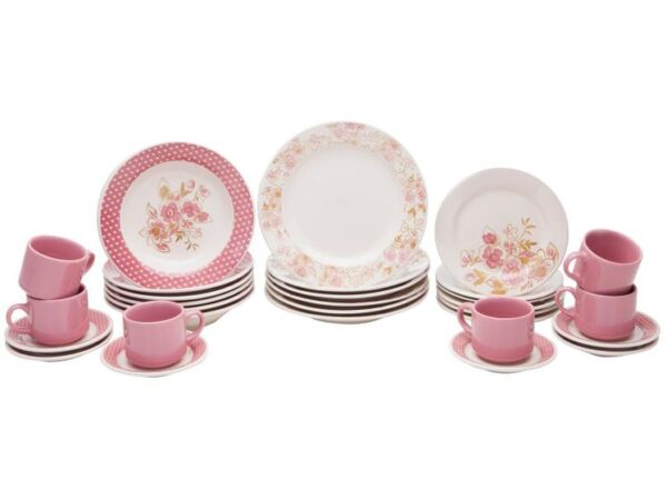 Aparelho de Jantar Chá 30 Peças Biona Cerâmica Redondo Rosa Donna AE30-5160 Oxford