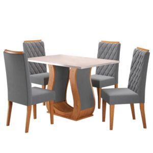 Mesa de Jantar 4 Lugares Los Angeles Mel/Blonde/Veludo Cinza - Panorama Móveis - Imagem 2