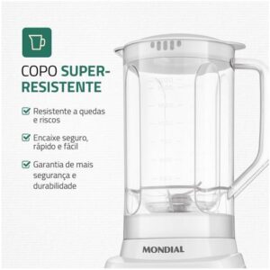 Liquidificador Mondial Pratic Power L-97-W 2 Velocidades + Pulsar 550W Branco - Imagem 3