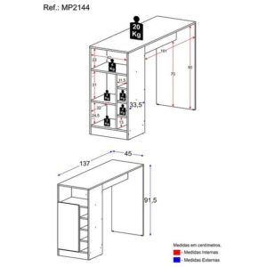 Bancada Balcão Mesa de Cozinha com Adega e 1 Porta Multimóveis MP2144 - Imagem 3