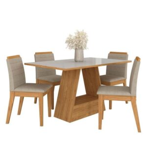Mesa Com 4 Cadeiras Nápoles 1,36 Cinamomo/off/bege - Móveis Arapongas - A Móveis Arapongas - Imagem 2