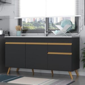 Balcão Cozinha Gabinete Pia 150 cm 3 Portas 1 Gaveta Veneza GB Multimóveis MP2072 Preto - Imagem 1