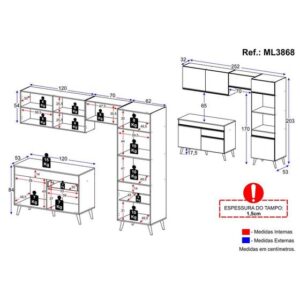 Armário de Cozinha Compacta 4 peças ML3868 Veneza Multimóveis - Imagem 4