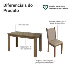Conjunto Sala de Jantar Mesa Tampo de Vidro 6 Cadeiras Heloísa Madesa - Imagem 4