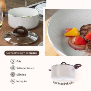 Jogo de Panelas Brinox Antiaderente Ceramic Life 5 Peças Granada com Indução Vanilla - Imagem 3