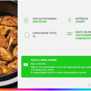 Air Fryer Mondial Family AFN-40-BI Preto e Inox 4L com Timer - Imagem 3