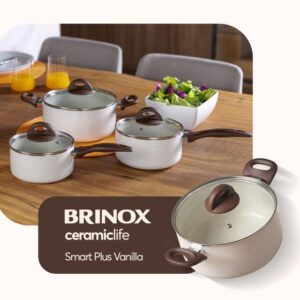 Jogo de Panelas Brinox Antiaderente Ceramic Life 5 Peças Granada com Indução Vanilla - Imagem 2