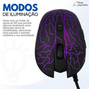 Mouse Gamer 6 Botões 2400DPI LED Com Fio para Jogos - Aston - Imagem 4