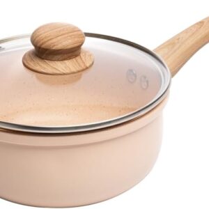 Panela de Indução LYOR, 16cm, Bege, Alumínio | com Tampa de Vidro, com Revestimento Cerâmico - Imagem 1