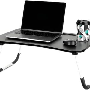 Mesa Para Notebook Mdf, Preto | Portátil, Articulada, Dobrável, Suporte para Laptop, Porta Tablet, Home Office, Cama, Grafite - Imagem 1