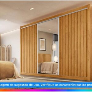 Guarda-roupa Casal com Espelho 3 Portas de Correr 6 Gavetas Móveis Europa Ripado York - Imagem 4