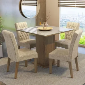 Conjunto Sala de Jantar Mesa Tampo de Vidro 4 Cadeiras Rustic/Crema/Imperial Anaju Madesa - Imagem 1