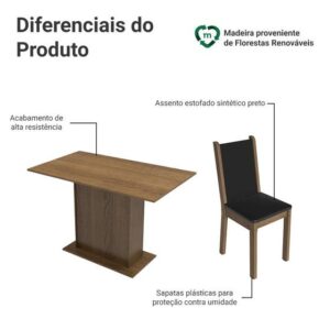 Conjunto Sala de Jantar Mesa Tampo de Madeira 4 Cadeiras Talita Madesa - Imagem 4