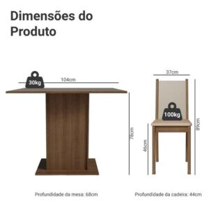 Conjunto Sala de Jantar Madesa Talita Mesa Tampo de Madeira com 4 Cadeiras - Imagem 3