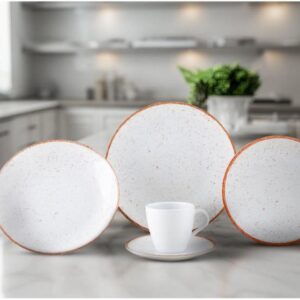 Aparelho de Jantar 20 Peças Tramontina Redondo Porcelana Branco e Marrom Mare - Imagem 2